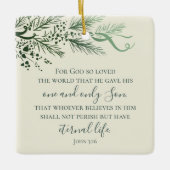 Johannes 3:16 Gepersonaliseerde Sage Pine kerstcad Keramisch Ornament (Voorkant)