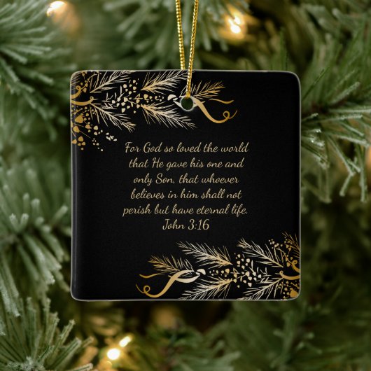 Johannes 3:16 Gepersonaliseerde Schrift Kerstgesch Keramisch Ornament (Boom)