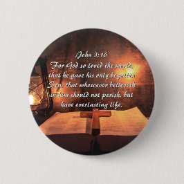 Johannes 3:16 God had de wereld zo lief, lantaarn Ronde Button 5,7 Cm