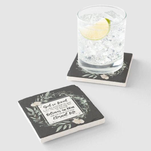 Johannes 3:16 God heeft het Bijbelvers zo liefgeha Stenen Onderzetter (Zijkant)