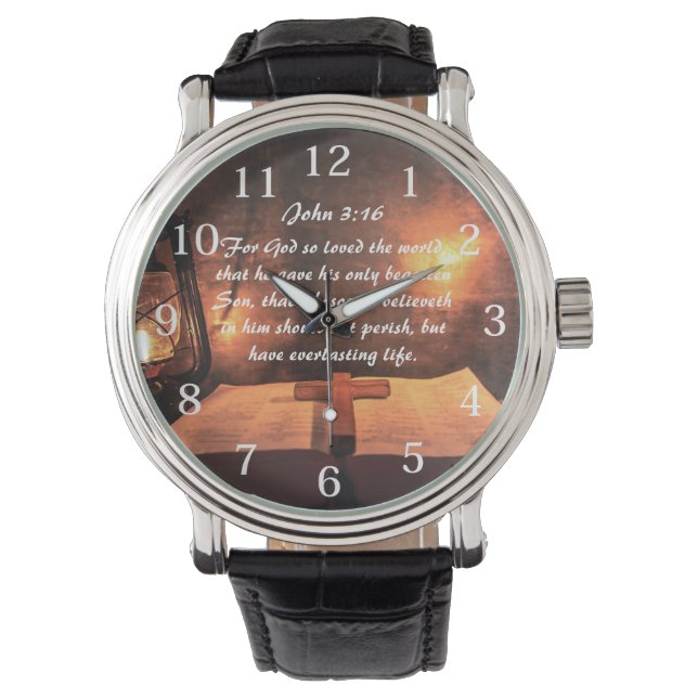 Johannes 3:16 God hield zo van de gloeiende lantaa Horloge (Voorkant)