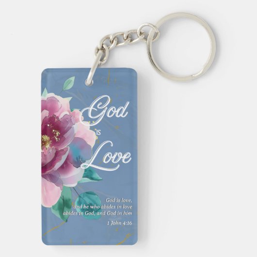 Johannes 3:16 God houdt van roze bloemen Christeli Sleutelhanger (achterkant)