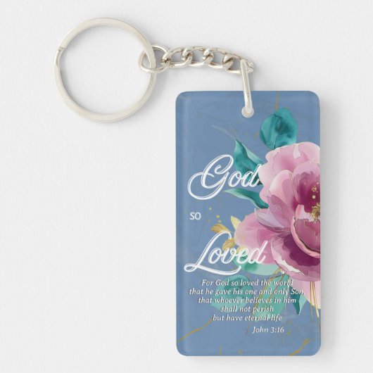 Johannes 3:16 God houdt van roze bloemen Christeli Sleutelhanger (Voorkant)
