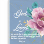 Johannes 3:16 God zo liefdevol Blauwe Bloemen Bijb Sticker (Voorkant)