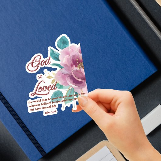 Johannes 3:16 God zo liefdevol roze bloemen bijbel Sticker