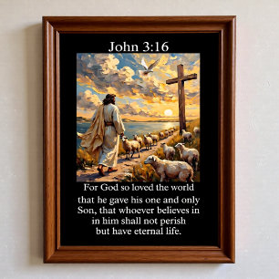 Johannes 3:16 Goede Herder Kruis Heilige Geest Dui Poster