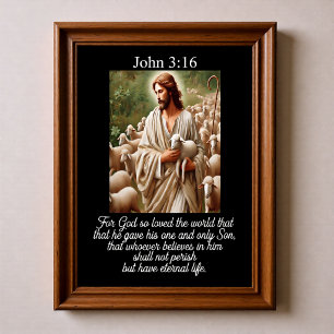 Johannes 3:16 Goede Herder Wiegt Lam Koois Staf Poster