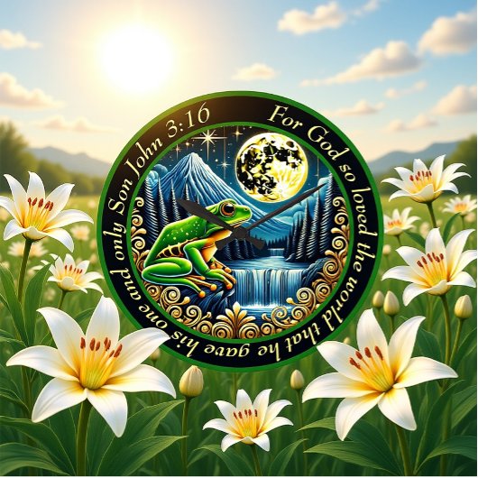 Johannes 3:16 Gouden kikker springt in rustieke pe Grote Klok