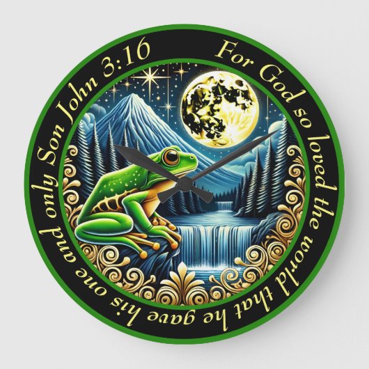 Johannes 3:16 Gouden kikker springt in rustieke pe Grote Klok (Voorkant)