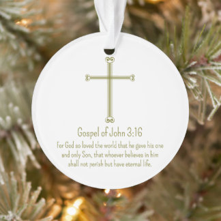 Johannes 3:16 Gouden Kruis Eenvoudig Wit Ornament