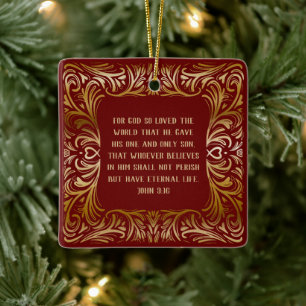 Johannes 3:16 Inspirerend Schrift Rode Kerst Keramisch Ornament