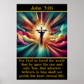 Johannes 3:16 Jezus in stralend licht en wolken Poster (Voorkant)