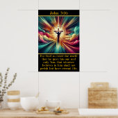 Johannes 3:16 Jezus in stralend licht en wolken Poster (Keuken)