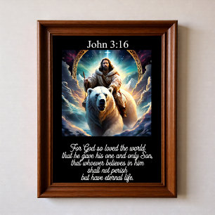 Johannes 3:16 Jezus rijdt op ijsbeer in Arctisch g Poster