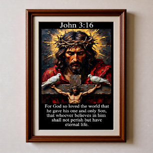 Johannes 3:16 Kruisiging Passie van Christus Witte Poster