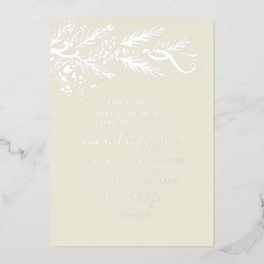 Johannes 3:16 Moderne Pijnboom Foto Christelijk Ke Folie Feestdagenkaart (Voorkant)