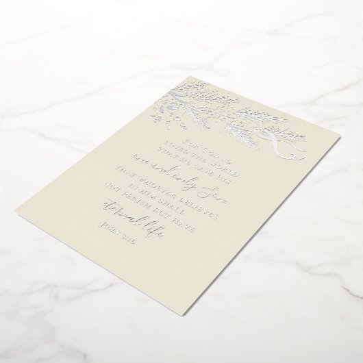 Johannes 3:16 Moderne Pijnboom Foto Christelijk Ke Folie Feestdagenkaart (Gedraaid)