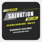 Johannes 3:16 Redding Speciale Aanbieding 100% GRA Vierkante Sticker (Voorkant)