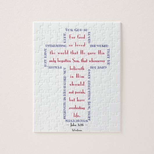 Johannes 3:16 Rode, Witte en Blauwe Kruis Legpuzzel (Verticaal)