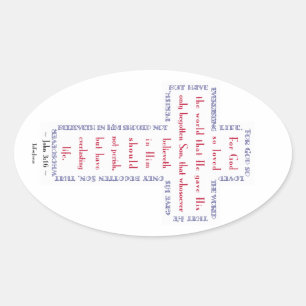 Johannes 3:16 Rode, Witte en Blauwe Kruis Ovale Sticker