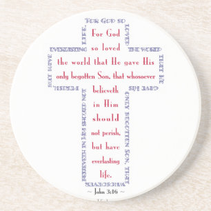 Johannes 3:16 Rode, Witte en Blauwe Kruis Zandsteen Onderzetter