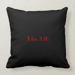 Johannes 3:16, Rood Tekst op Zwarte Achtergrond Kussen