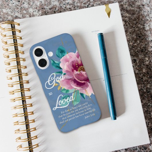 Johannes 3:16 Roze Waterverf Bloemen Christelijk Case-Mate iPhone Case
