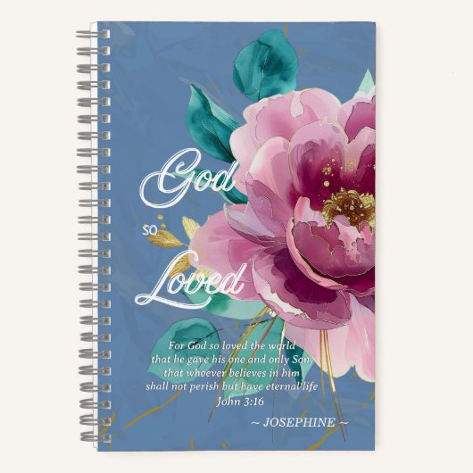 Johannes 3:16 Roze Waterverf Bloemen Christelijk Notitieboek (Voorkant)