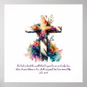 Johannes 3:16 Schrift Cross Christelijke Bijbelver Poster (Voorkant)