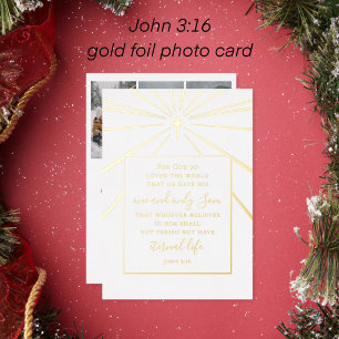 Johannes 3:16 Schrift Kerst Foto Goud   Folie Feestdagenkaart