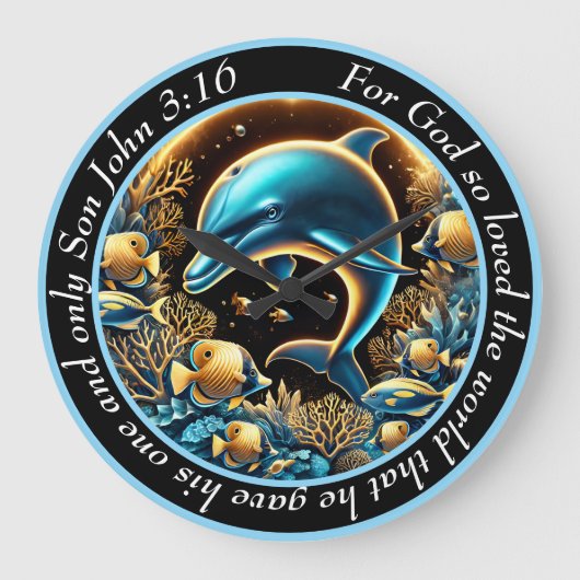 Johannes 3:16 Speelse diepten Dolfijn Zoon van God Grote Klok (Voorkant)