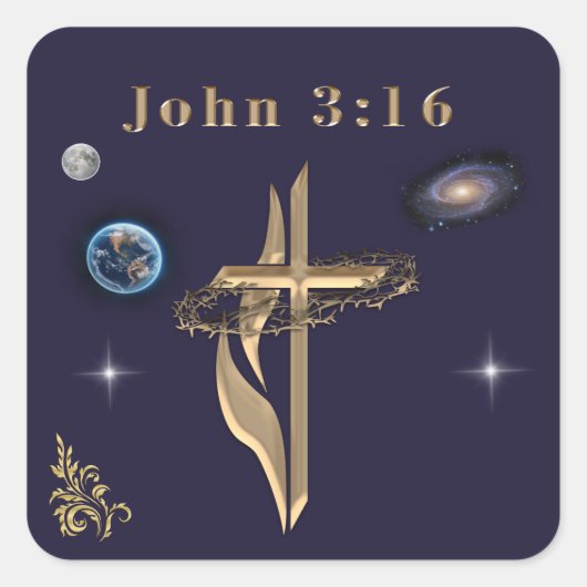 Johannes 3:16 vierkante sticker (Voorkant)