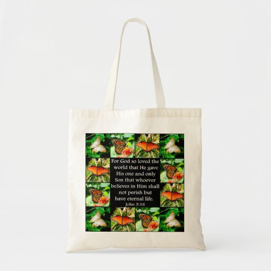 JOHANNES 3:16 VLINDERONTWERP TOTE BAG (Voorkant)