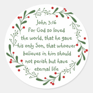 Johannes 3:16 Want God had de wereld zo lief met K Ronde Sticker