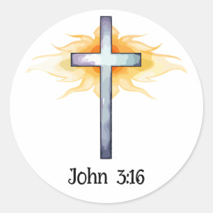 Johannes 3:16 Want God hield van het wereldkruis Ronde Sticker