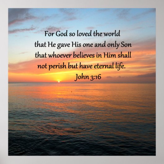 JOHANNES 3:16 ZONSOPGANG OVER DE OCEAAN FOTO POSTER (Voorkant)