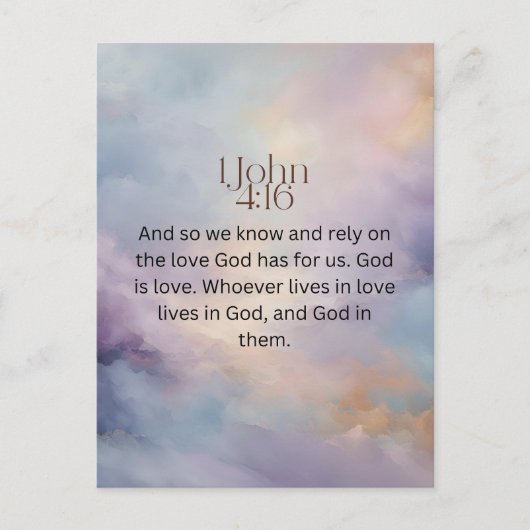 Johannes 4:16 Bijbelvers over het ontwerp van de W Briefkaart (Voorkant)