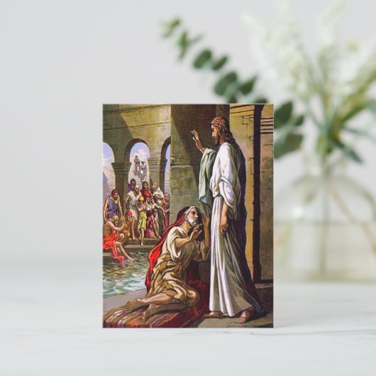 Johannes 5:1-15 Neem Uw Mat en Walk briefkaart (Staand voorkant)