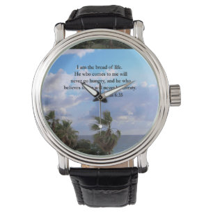 JOHANNES 6:25 OCEAAN EN PALMBOOM FOTO HORLOGE