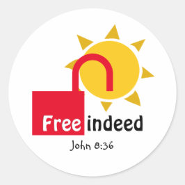 Johannes 8:36 VRIJ INDERDAAD  Christelijk ROOD Ronde Sticker