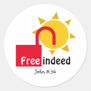Johannes 8:36 VRIJ INDERDAAD  Christelijk ROOD Ronde Sticker