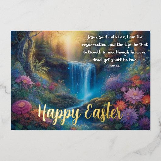 Johannes Evangelie Opstanding Vers Regenwoud Pasen Folie Feestdagenkaart (Voorkant)