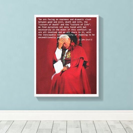 Johannes Paulus II over het leven. Canvas Afdruk (Insitu (Houten vloer))
