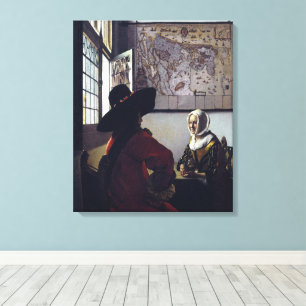Johannes Vermeer, agent en lachend meisje Canvas Afdruk