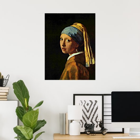 Johannes Vermeer art - Meisje met een parelaartje Poster (Thuiskantoor)
