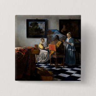 Johannes Vermeer - concert Vierkante Button 5,1 Cm