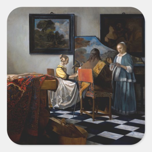 Johannes Vermeer - concert Vierkante Sticker (Voorkant)