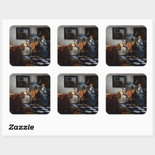 Johannes Vermeer - concert Vierkante Sticker (Vel)