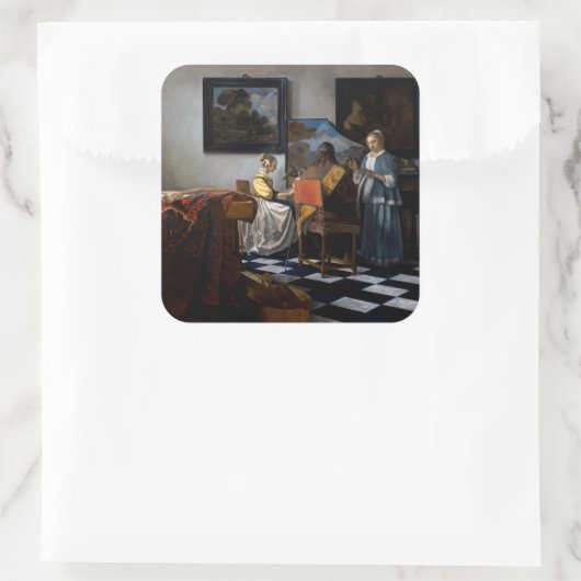 Johannes Vermeer - concert Vierkante Sticker (Tas)