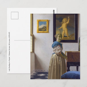 Johannes Vermeer - Dame die bij een maagdenvaag st Briefkaart